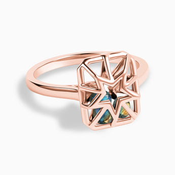 Rectangle Labradorite Star Cutout Shaker Ring - Stellar Core 18KT Rose Gold Vermeil Front View