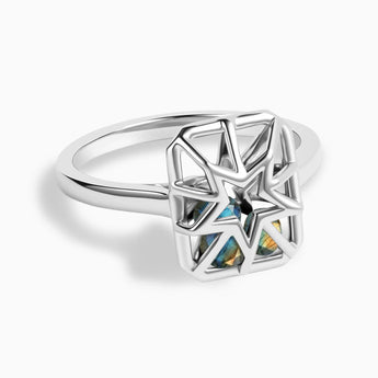 Rectangle Labradorite Star Cutout Shaker Ring - Stellar Core 925 Sterling Front View
