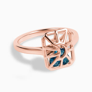 Rectangle London Blue Topaz Cutout Web Shaker Ring - Lunar Matrix 18KT Rose Gold Vermeil Front View
