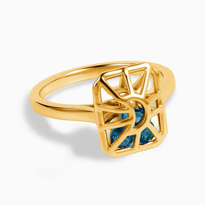 Rectangle London Blue Topaz Cutout Web Shaker Ring - Lunar Matrix 18KT Yellow Gold Vermeil Front View