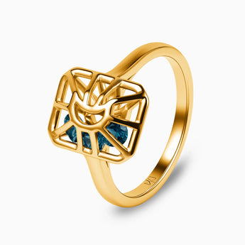 Rectangle London Blue Topaz Cutout Web Shaker Ring - Lunar Matrix 18KT Yellow Gold Vermeil Side View