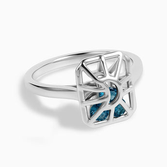 Rectangle London Blue Topaz Cutout Web Shaker Ring - Lunar Matrix 925 Sterling Front View