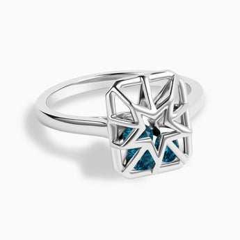Rectangle London Blue Topaz Star Cutout Shaker Ring - Stellar Core 925 Sterling Front View