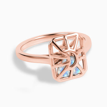 Rectangle Moonstone Cutout Web Shaker Ring - Lunar Matrix 18KT Rose Gold Vermeil Front View