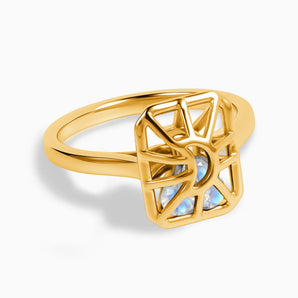 Rectangle Moonstone Cutout Web Shaker Ring - Lunar Matrix 18KT Yellow Gold Vermeil Front View