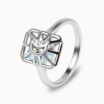 Rectangle Moonstone Cutout Web Shaker Ring - Lunar Matrix 925 Sterling Side View