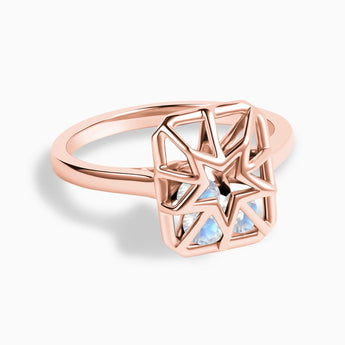 Rectangle Moonstone Star Cutout Shaker Ring - Stellar Core 18KT Rose Gold Vermeil Front View