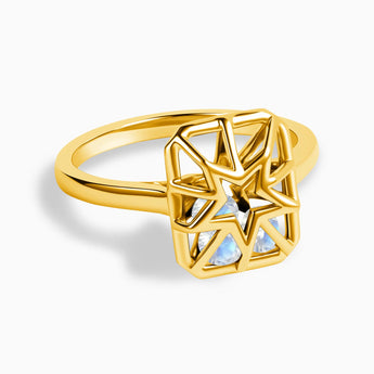 Rectangle Moonstone Star Cutout Shaker Ring - Stellar Core 18KT Yellow Gold Vermeil Front View