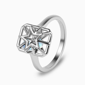 Rectangle Moonstone Star Cutout Shaker Ring - Stellar Core 925 Sterling Side View