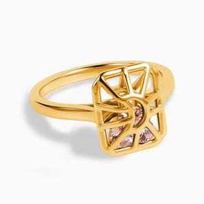 Rectangle Morganite Cutout Web Shaker Ring - Lunar Matrix 18KT Yellow Gold Vermeil Front View