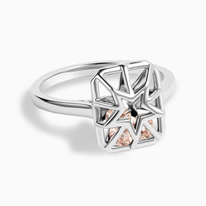 Rectangle Morganite Star Cutout Shaker Ring - Stellar Core 925 Sterling Front View