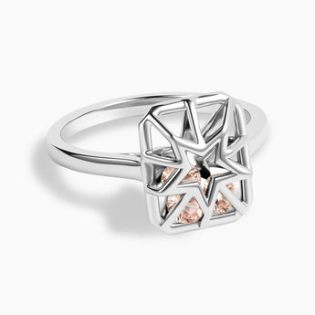 Rectangle Morganite Star Cutout Shaker Ring - Stellar Core 925 Sterling Front View