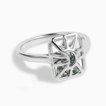 Rectangle Moss Agate Cutout Web Shaker Ring - Lunar Matrix 925 Sterling Front View