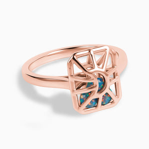 Rectangle Opal Cutout Web Shaker Ring - Lunar Matrix 18KT Rose Gold Vermeil Front View