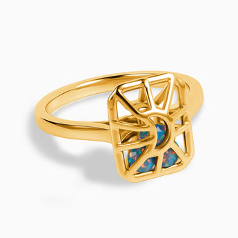 Rectangle Opal Cutout Web Shaker Ring - Lunar Matrix 18KT Yellow Gold Vermeil Front View