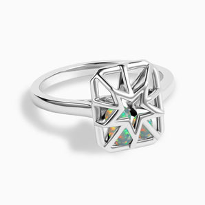 Rectangle Opal Star Cutout Shaker Ring - Stellar Core 925 Sterling Front View