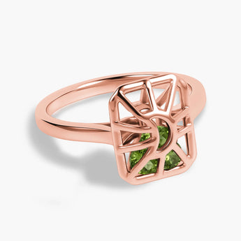 Rectangle Peridot Cutout Web Shaker Ring - Lunar Matrix 18KT Rose Gold Vermeil Front View