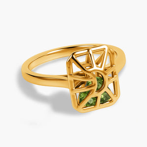 Rectangle Peridot Cutout Web Shaker Ring - Lunar Matrix 18KT Yellow Gold Vermeil Front View