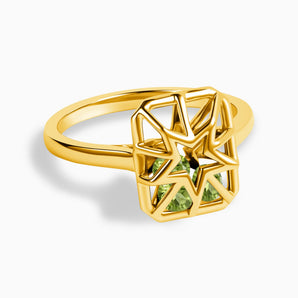 Rectangle Peridot Star Cutout Shaker Ring - Stellar Core 18KT Yellow Gold Vermeil Front View