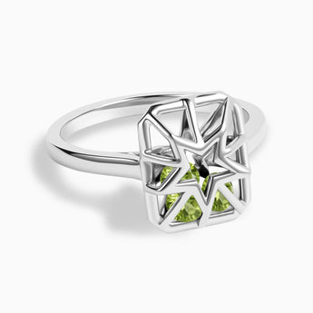 Rectangle Peridot Star Cutout Shaker Ring - Stellar Core 925 Sterling Front View