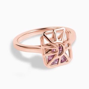 Rectangle Pink Tourmaline Cutout Web Shaker Ring - Lunar Matrix 18KT Rose Gold Vermeil Front View
