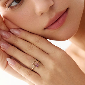 Rectangle Pink Tourmaline Cutout Web Shaker Ring - Lunar Matrix 18KT Rose Gold Vermeil Model Shot