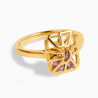 Rectangle Pink Tourmaline Cutout Web Shaker Ring - Lunar Matrix 18KT Yellow Gold Vermeil Front View