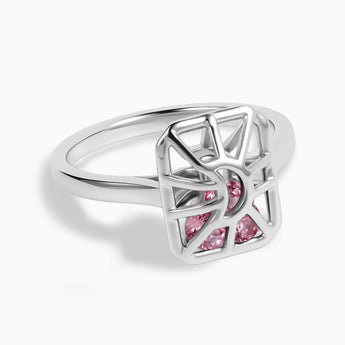 Rectangle Pink Tourmaline Cutout Web Shaker Ring - Lunar Matrix 925 Sterling Front View