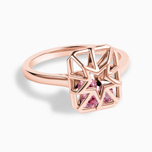 Rectangle Pink Tourmaline Star Cutout Shaker Ring - Stellar Core 18KT Rose Gold Vermeil Front View