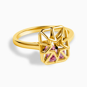 Rectangle Pink Tourmaline Star Cutout Shaker Ring - Stellar Core 18KT Yellow Gold Vermeil Front View