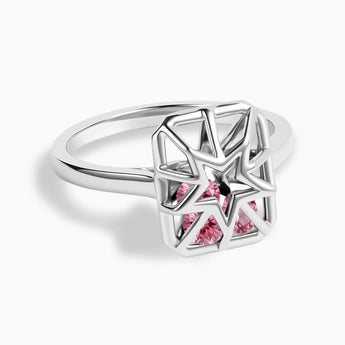 Rectangle Pink Tourmaline Star Cutout Shaker Ring - Stellar Core 925 Sterling Front View