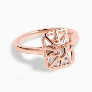 Rectangle Rose Quartz Cutout Web Shaker Ring - Lunar Matrix 18KT Rose Gold Vermeil Front View