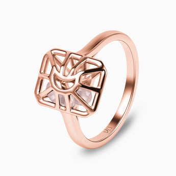 Rectangle Rose Quartz Cutout Web Shaker Ring - Lunar Matrix 18KT Rose Gold Vermeil Side View