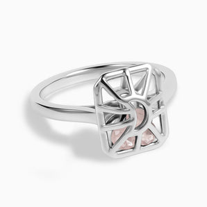 Rectangle Rose Quartz Cutout Web Shaker Ring - Lunar Matrix 925 Sterling Front View