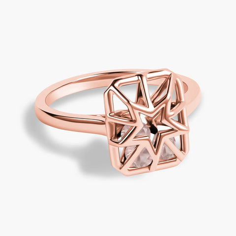 Rectangle Rose Quartz Star Cutout Shaker Ring - Stellar Core 18KT Rose Gold Vermeil Front View