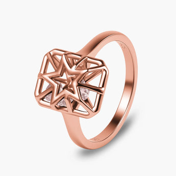 Rectangle Rose Quartz Star Cutout Shaker Ring - Stellar Core 18KT Rose Gold Vermeil Side View