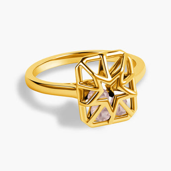 Rectangle Rose Quartz Star Cutout Shaker Ring - Stellar Core 18KT Yellow Gold Vermeil Front View