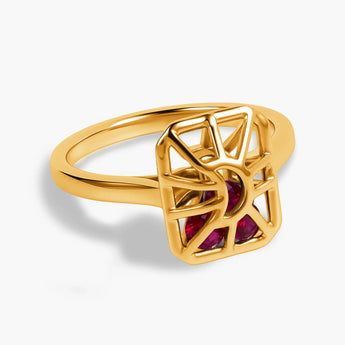 Rectangle Ruby Cutout Web Shaker Ring - Lunar Matrix 18KT Yellow Gold Vermeil Front View