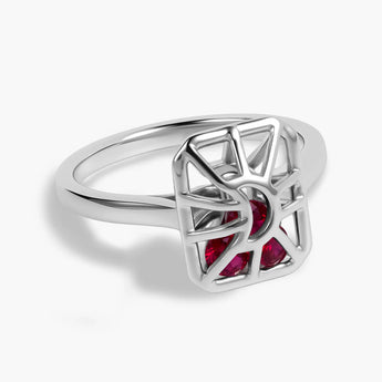 Rectangle Ruby Cutout Web Shaker Ring - Lunar Matrix 925 Sterling Front View