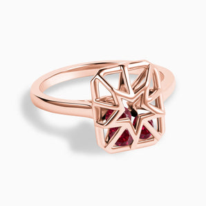 Rectangle Ruby Star Cutout Shaker Ring - Stellar Core 18KT Rose Gold Vermeil Front View