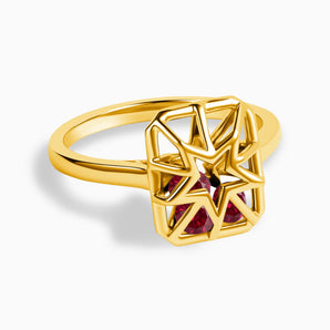 Rectangle Ruby Star Cutout Shaker Ring - Stellar Core 18KT Yellow Gold Vermeil Front View