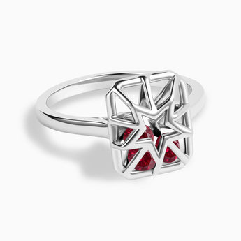 Rectangle Ruby Star Cutout Shaker Ring - Stellar Core 925 Sterling Front View