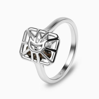 Rectangle Smoky Quartz Cutout Web Shaker Ring - Lunar Matrix 925 Sterling Side View