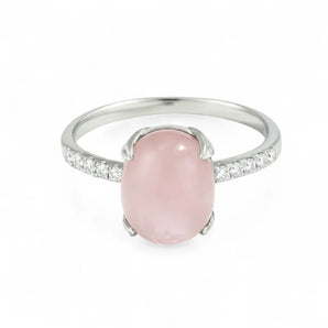 Rose Quartz Cabochon Ring - Minimal Spiritual 925 Sterling Silver Front View