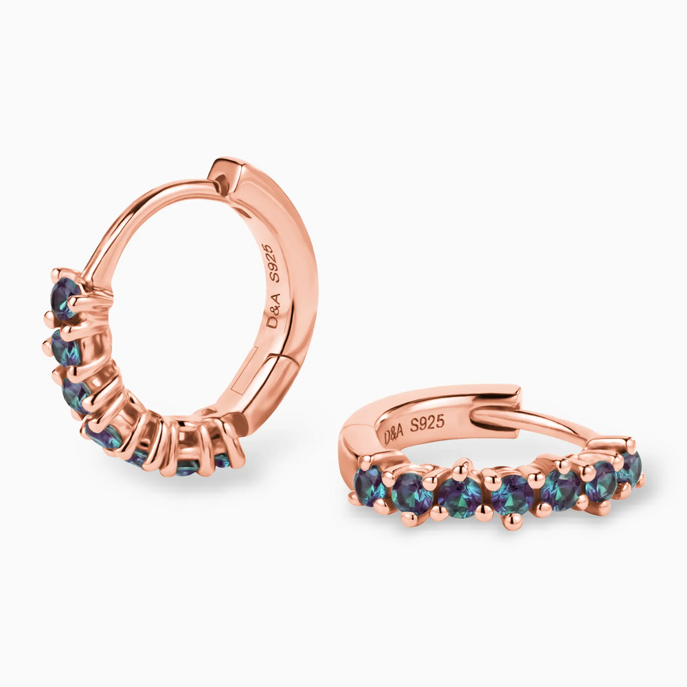 Round Alexandrite Huggie Hoop Earrings - Hushed 18KT Rose Gold Vermeil Multi Angle View