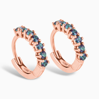 Round Alexandrite Huggie Hoop Earrings - Hushed 18KT Rose Gold Vermeil Side View