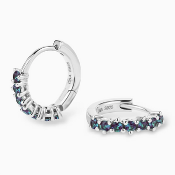 Round Alexandrite Huggie Hoop Earrings - Hushed 925 Sterling Silver Multi Angle View