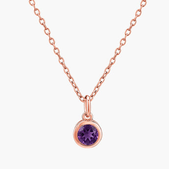 Round Amethyst Bezel Necklace - Elara 18KT Rose Gold Vermeil Front View