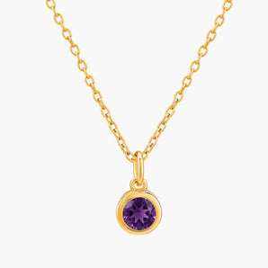 Round Amethyst Bezel Necklace - Elara 18KT Yellow Gold Vermeil Front View