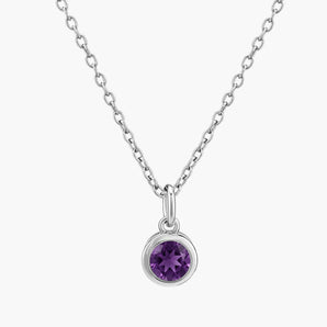 Round Amethyst Bezel Necklace - Elara 925 Sterling Front View